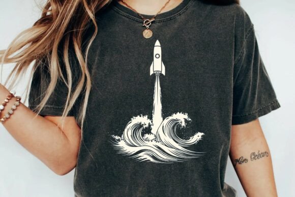 Rocket Ship Launching from Ocean Waves PNG: Design Meets Imagination