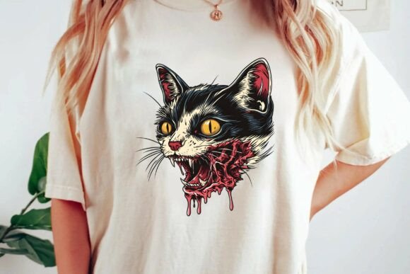 Zombie Tuxedo Cat Horror Halloween Illustration Graphic